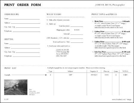 print order form: James R. Dean photography